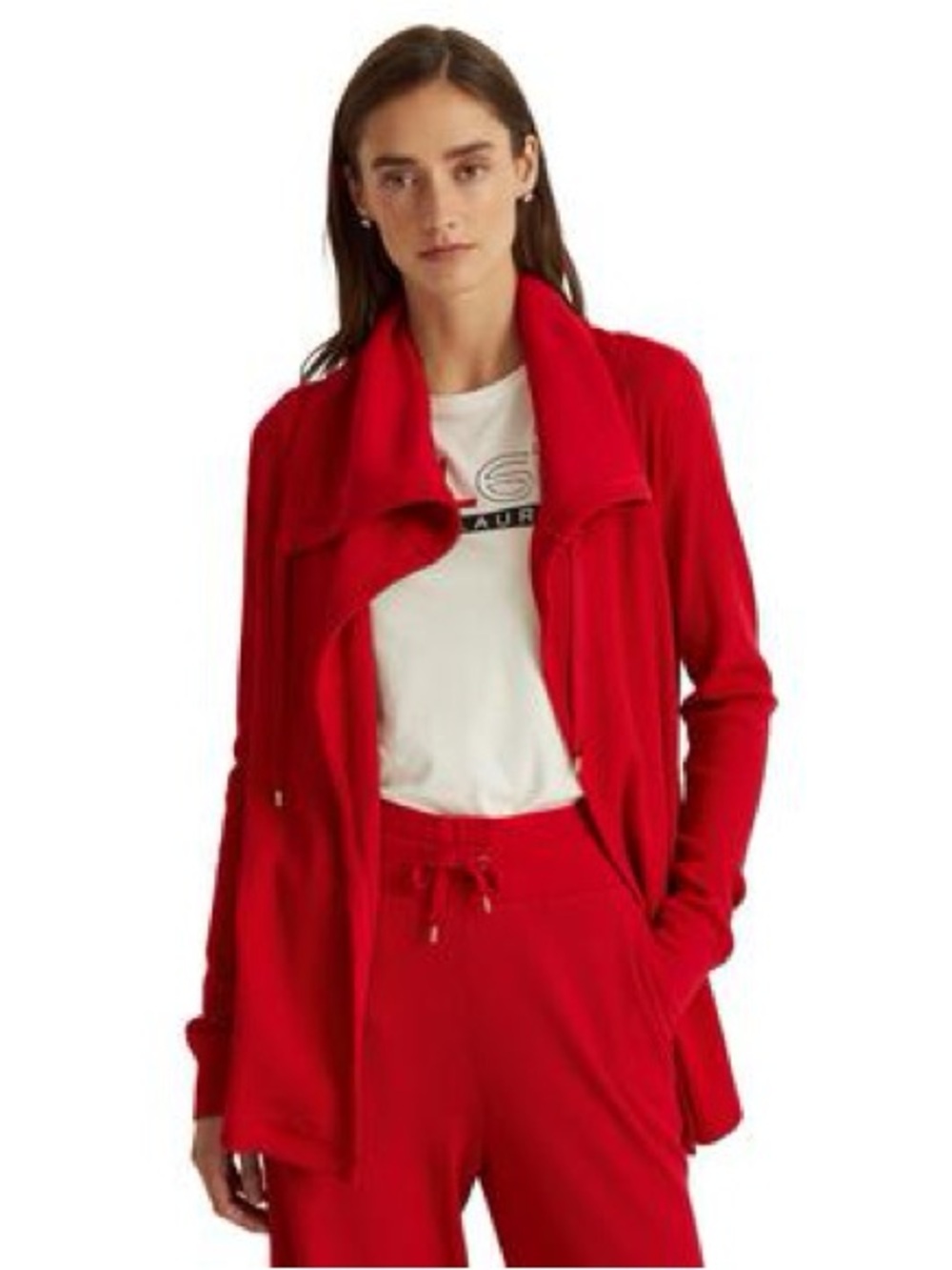 Lauren Ralph Lauren Red Draped Open-Front Jacket / Cardigan